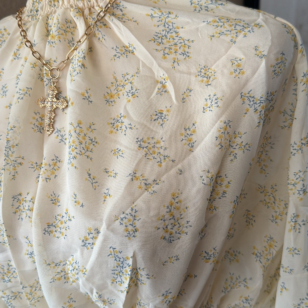 Floral print long sleeve mock neck top romantic style - Picture 12 of 12